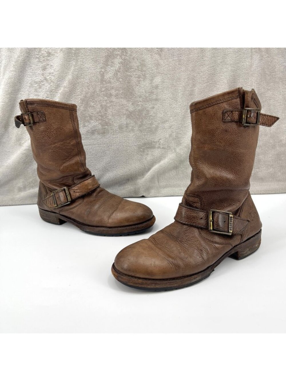 John Fluevog Brown Leather Mid Calf Engineer Boots *Needs Resoling*